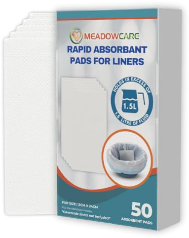 Meadowcare Commode Absorbent Pads | Pack of 50 Super Absorbent Pad for Commode Liners and Portable Toilets | Absorbs Over 1 Litre of Liquid – Pads Only