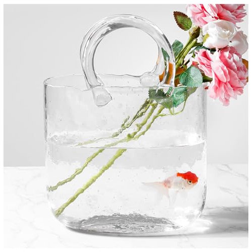 Glas GeldböRsen Vase, Bubble Handtasche Blumenvase FüR Dekoration Kreative Handtaschen Taschenvase, FüR Heimdekoration Dekoration,Style1-Transparent