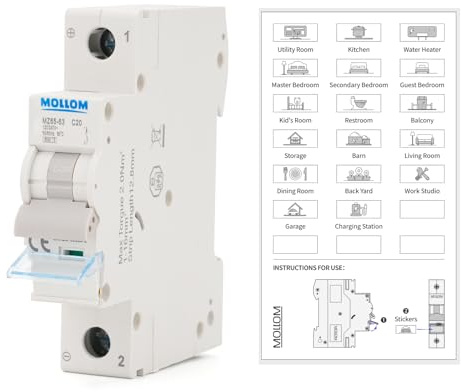 MOLLOM CA 1P 110-240V 20A C20 Disjoncteur miniature | Disjoncteur miniature sur mesure,déclenchement thermomagnétique,6 kA,système solaire CA,usage domestique,camping-cars