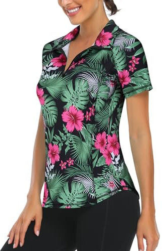 Gym Tops for Women UK, Running Top Womens Short Sleeve Sports Tops for Women UK Zip Up Jackets Womens UPF 50+ Workout Shirts
