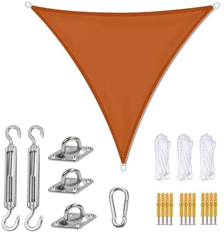 JAQVIVI Sonnensegel Dreieckig 6 x 6 x 6m Wasserdicht Sonnenschutz inkl Befestigungsseile PES Polyester mit UV Schutz für Garten Terrasse Camping