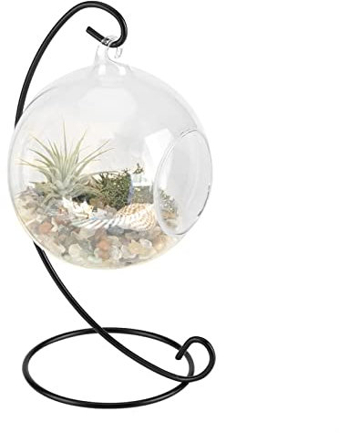 WOOXGEHM Hänge Pflanzgefäß Aus Glas, Kugelförmiges Design, Schöner und Eleganter Hängepflanzenständer, Großes Terrarium mit Rahmen für Luftpflanzen, Sukkulenten Pflanzgefäß
