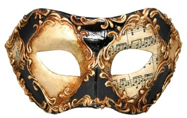 Maskworld Colombina scacchi oro cuoio stucco musica - Venezianische Maske - traditionell handgefertigt - Carnevale di Venezia