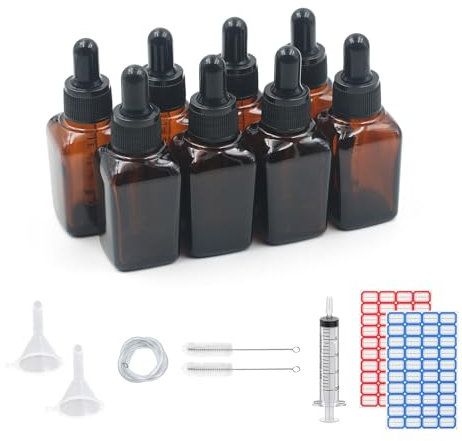 Glass Dropper Bottles 20ml,8 Pack Amber Glass Bottle with Dropper Pipettes for Essential Oils DIY Beauty Massage Perfumery Aromatherapy Laboratory (20ml)