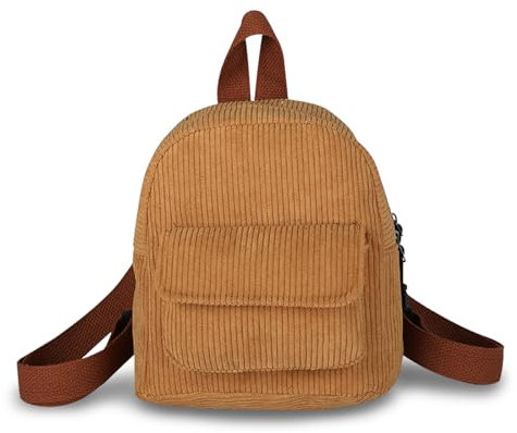 WisePoint Frauen Mode Rucksäcke, Cord Mini Rucksack Geldbörse Kleine Rucksäcke für Frauen und Mädchen, Stilvolle Kleiner Rucksack für Dating, Arbeiten (braun)