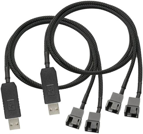 Guuzi Lot de 2câbles de Connexion USB mâle vers Double Connecteur mâle 4 broches pour Ventilateur PC 12V pleine Vitesse,Câble Adaptateur D'alimentation à Manchon USB A vers Double 3broches/4broches