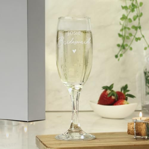 Custom Personalised Engraved Bridesmaid Champagne Flute Glass with Box. Ideal for Weddings.