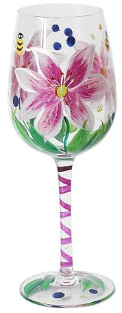 Lesser & Pavey Lynsey Johnstone Pink Lilies Wine Glass for Home, Kitchen, Restaurant & Parties | Lovely Wine Glassware for Drinks | Lovely Gift for Women, Men, Wedding & Christmas