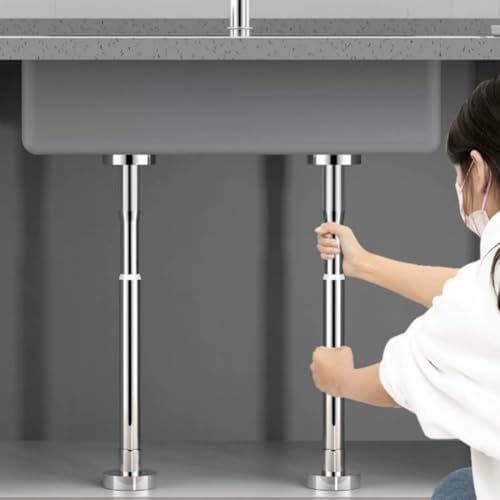 Soportes para fregadero de cocina ajustable, 2 patas de soporte de acero inoxidable de 30 a 80 cm, para fregadero de cocina y baño (35-50 cm, plateado)