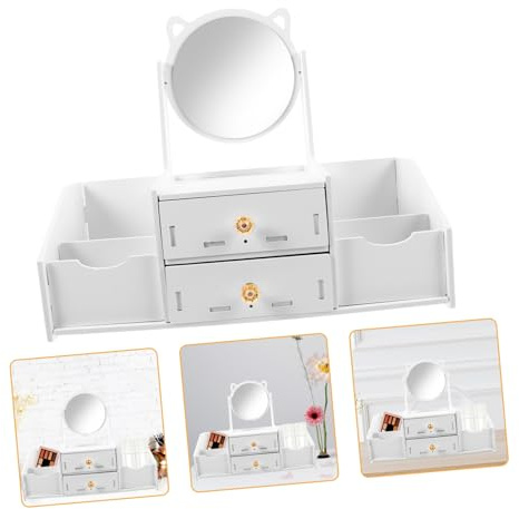 IWOWHERO Led Makeup Mirror Storage Desktop Vanity Organizer Makeup Storage Organiser Box Jewelry Cosmetics Holder
