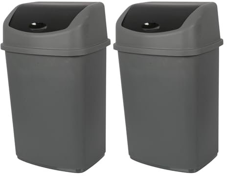 Jolie Max Set of 2 35L Large Swing Top Kitchen Bins – Durable Plastic Dustbins with Flip Top Lid, Easy to Clean, Ideal for Home & Office Waste Management. (ANTHRACITE & BLACK LID)