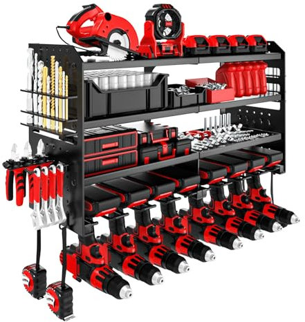 VeyFolzin.st Wandhalterung Schlagbohrschrauber Werkzeugregal – Schweres Metall Werkzeugorganizer mit 8 Kammern und 4 Ebenen für Garage, Werkstatt & Heimwerker