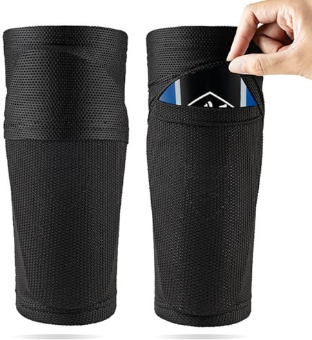 Chaussette Protège-Tibia de Football Enfants avec Bande Antidérapante et Manchons de Compression du Mollet avec Poches