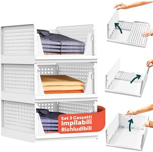 Avilia - Juego de 3 organizadores de armario de plástico plegables y apilables – Cajonera ahorra espacio para cocina, baño y dormitorio, multiusos y resistente (3)