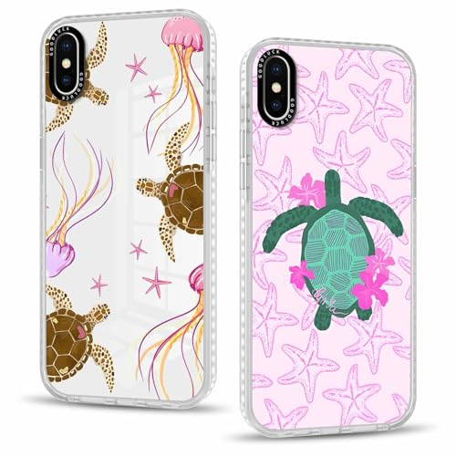 Phoona 2 packs Phone Case for iPhone XS Max 6,5'', Turtle Jellyfish Starfish Pattern with Transparent Aesthetics Design Cover, Soft Shockproof Protective Bumper Slim Funda for Women Girls