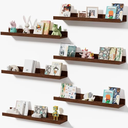 Mifurn Estantes de pared para sala de estar, cuarto de bebé, estantes flotantes de nogal para baño, estantes flotantes para pared, almacenamiento de madera moderno para dormitorio, habitación de los