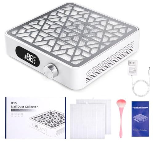 heemeei Nail Dust Collector, Professional Dust Collector Nail Tech & 2 Pcs Reusable Filters & Nail Dust Brush, Rechargeable Powerful Dust Suction Machine for Acrylic Gel Polish Manicure Salon