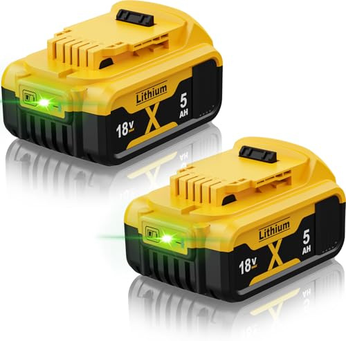 2X 18V 5.0Ah DCB182 Replacement for Dewalt Battery for Dewalt 18V XR Tools | Compatible with Dewalt Battery 18V XR DCB182 DCB184 DCB200 DCB184 DCB101 DCB107 DCB112 DCB105 DCB115 DCB203