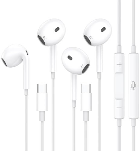 2 Pezzi Cuffie USB C,Cuffie In-Ear per iPhone, Auricolari Type C con microfono e controllo del volume Compatibile con Samsung Galaxy S23 S22 S21 S20,iPhone 15/16/Pro,Google Pixel,OnePlus