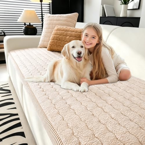 BXFUL Sherpa Fleece Sofabezug, Neue rutschfest Sofabezüge Couch Überzug, Ecksofa Sofa überzug, Ultra Weich Sofaüberwürfe zum Möbel und Sofaschutz für das Wohnzimmer (Beige,70x210cm)