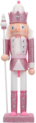NUOBESTY 1 Stück Nussknacker Figur 30cm, Große Holz Nussknacker Dekoration in Rosa, Soldat Puppenfigur für Weihnachten und Festliche Wohnkultur