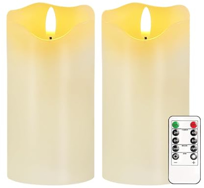 AVEKI Flameless Candle Light, Set of 2 6x3 Flickering Christmas Flameless Candles with Remote & Timer, Dimmable Real Wax Pillar Candles Battery Operated, Decor for Home Xmas (White)