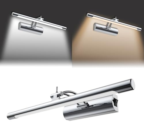 UISEBRT Lampada LED da specchio da 15 W, 55 cm, tubo fluorescente regolabile a 180°, base con interruttore, lampada da bagno in argento, per illuminazione da parete e specchio, tipo C, bianco freddo