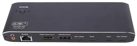 Jectse Laptop Typ C KVM Switcher, 8K 60 Hz Display, 100W PD -Ladevorgang, RJ45 -Port, Switcher für 2 Laptops, Passend für KVM, USB C KVM -Basis Unterstützt Mehrere Schnittstellen.
