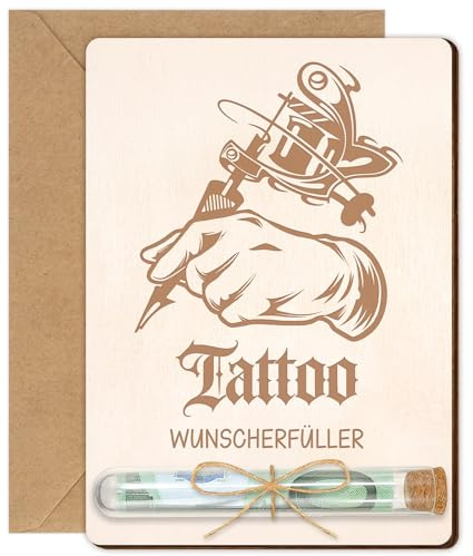 Happirra Tattoo Geldgeschenk mit Reagenzglas, Tattoo Gutschein Geldgeschenke Verpackung aus Holz, Originelle Geschenkidee zum Geburtstag, Weihnachten für Tätowierer & TattooFans