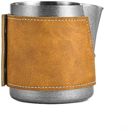 Latte Art - Jarra con diseño sin asas, jarra de acero inoxidable para barista espumado (plateado, 400 ml)