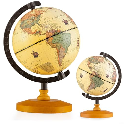 LIFEZEAL 14 cm Kinder Globus, Antiker-Globus mit stabilem Standfuß, Weltkugel Vintage mit Stundenspindeln, Geografischer Schülerglobus für Studium & Dekoration