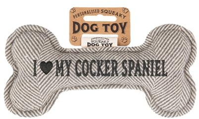 History & Heraldry Personalisiertes Quietschendes Hundespielzeug, Knochen Form, mit `Cocker Spaniel' Aufschrift, Stoffspielzeug für Hunde