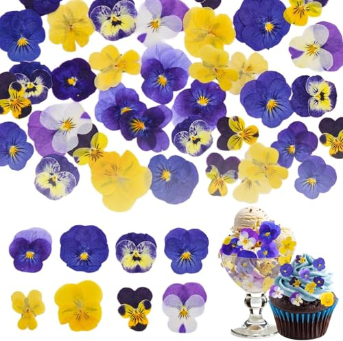 Nymora 72 pièces, 8 sortes de fleurs comestibles naturelles, séchées et pressées pour les décorations de gâteaux - Mélangez Viola Tricolor pour les garnitures de cupcakes, les cocktails, Harzschmuckhe