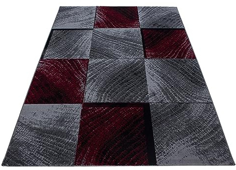 KADIMA DESIGN Moderner Teppich Karo-Design Pflegeleicht Zeitlos Waschbar Strapazierfähig Robust Rot 280x370 cm Esszimmer Wohnzimmer Fußbodenheizung geeignet Oeko-TEX | INN