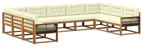 vidaXL Outdoor-Sofagarnitur mit Kissen 9 pcs Natur und Creme, Zeitgemäße Gartenmöbel, modernes Sofa-Set, gemütliche Lounge für den Pool, Sitzgruppe für den Garten