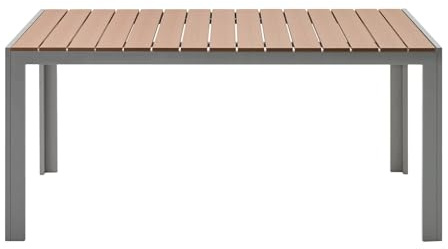 MAT-COMPANY Gartentisch Aluminium Grau Braun 156 x 80 cm mit Holzoptik Tischplatte wetterfest pflegeleicht Stabiler Esstisch für Garten Terrasse Balkon 6 Personen