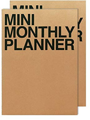 JSTORY Mini-Monatsplaner-Set, 2 Stück, genäht, flach, Taschengröße, ganzjährig, flexibler Einband, Ziel-/Zeit-Organizer, dickes Papier, umweltfreundlich, anpassbar, 150 g/m², 18 Blatt pro Kraftpapier
