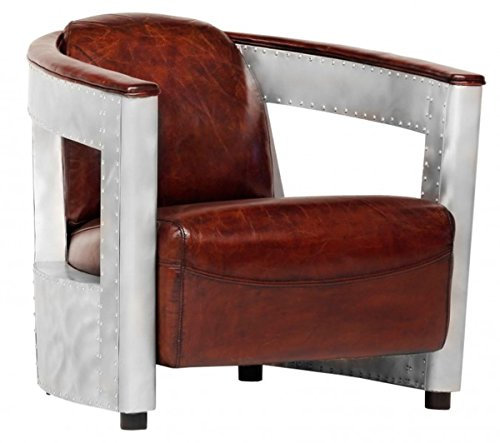 Casa Padrino Echt Leder Art Deco Sessel Chrom/Braun - Club Sessel - Lounge Sessel - Vintage Leder