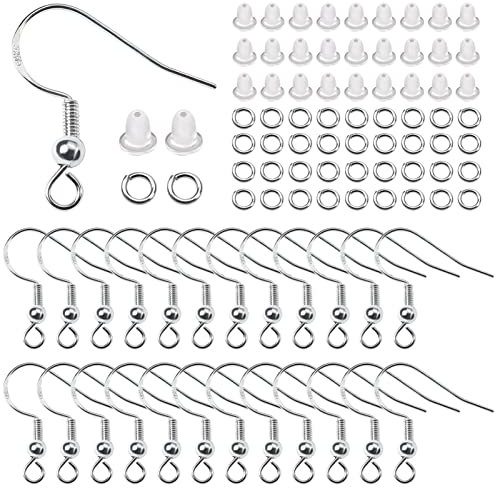 TOAOB 300 Stück 18 x 19 mm Silber Ohrringe Selber Machen Set mit 925 Versilbert Silber Ohrhaken Ohrring Verschlüsse und 4 mm Biegeringe Schmuck Basteln Zubehör für DIY Ohrhänger