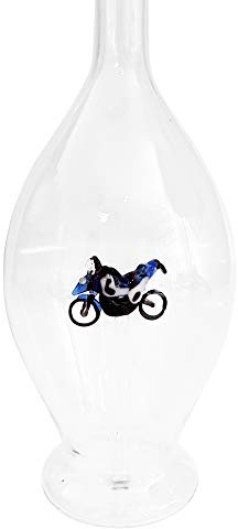 Oberstdorfer Glashütte Deko Flasche bauchige Glaskaraffe befüllbar Bunte Karaffe dekorative Flasche mit farbigem Motorrad innen mundgeblasen ca. 0,5 L Höhe ca. 30 cm