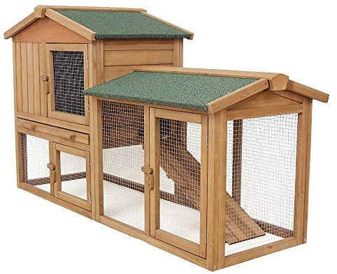 Funhobby Italia srl AQPET Gabbia per Conigli conigliera pollaio con Tetto da XL da Esterno in Legno Doppio Piano 147X53X85h Cm