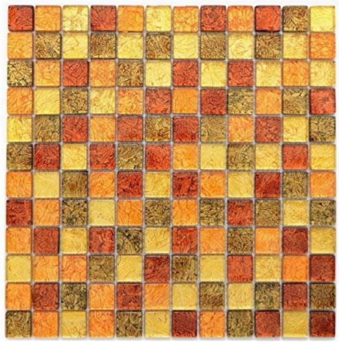 Glasmosaik gold orange Mosaikfliese Struktur Fliesenspiegel Küche Duschwand MOS120-07414