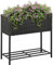 Outsunny Letto per Orto Rialzato, Fioriera Effetto Vimini con Ripiano, Aiuola Rialazata per Esterni e Interni, Grigio (70cm x 30cm x 72cm)