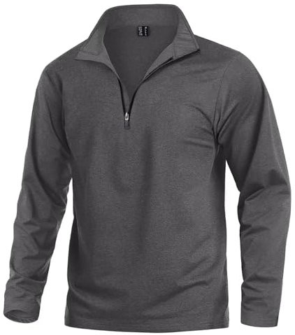 KEFITEVD Maglione in pile da uomo, a mezza zip, a maniche lunghe, funzionale, caldo, traspirante, per lo sport e la bicicletta, grigio scuro, M