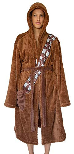 Ukonic Star Wars Chewbacca Kapuzen-Bademantel für Herren/Damen, weicher Plüsch-Bademantel für Erwachsene, leichter Fleece-Duschmantel mit Gürtel, Einheitsgröße für die meisten Erwachsenen, Braun,