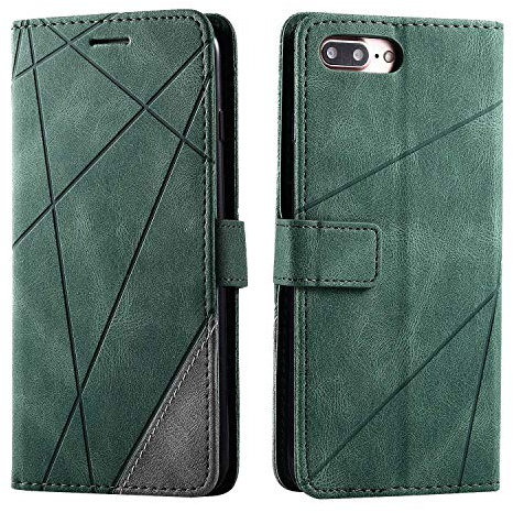 SONWO Hülle für iPhone 7 Plus/iPhone 8 Plus, Premium Leder PU Handyhülle Flip Case Wallet Silikon Bumper Schutzhülle Klapphülle für iPhone 7 Plus/iPhone 8 Plus, Grün