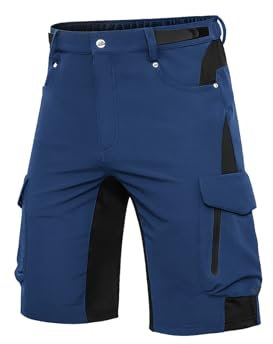 Cycorld Kurze Hosen Herren Atmungsaktiv Cargo Shorts Wasserabweisend Wanderhose Cargohose MTB Hose Herren Kurz mit 6 Taschen Bermuda Treking Sport Outdoorhose Stretch Sommer(Indigo Ohne Pads, XL)