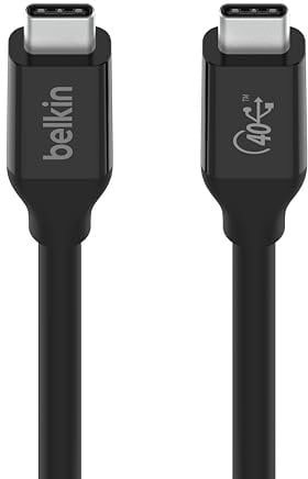 Belkin Câble USB4 USB-C vers USB-C, certification USB-IF, Power Delivery jusqu'à 100W, 40 Gbit/s, rétrocompatible avec Thunderbolt 3, USB 3.2, etc, connecteur USB type-C réservible, 80 cm