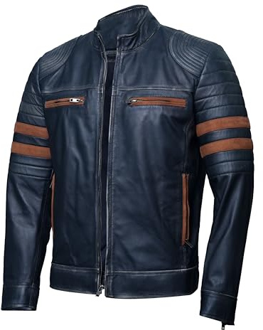 Cafe Racer Retro 2 Cazadora motera de cuero envejecido de estilo vintage para hombre, negro