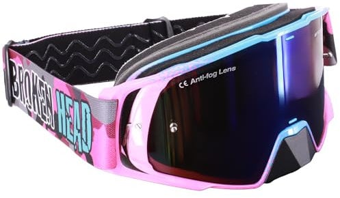 Broken Head Regulator MX Google Pink-Blau mit verspiegeltem Glas - Motorrad-Brille Für Motocross, Enduro, Downhill, Offroad - Mit UV-Schutz